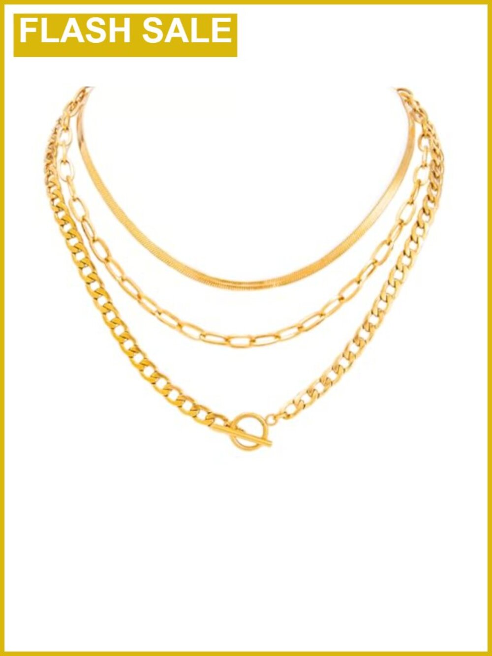 Layered Stainless Steel Chain Necklace Set Toggle Clasp Choker Stackable Jewelry